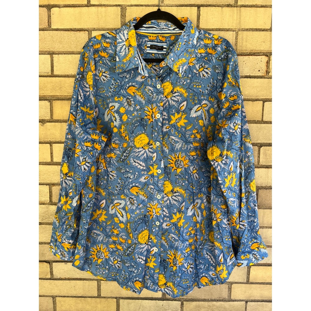 Talbots Plus Lightweight Blue Yellow Floral Cotton Button Down Shirt Size 2X